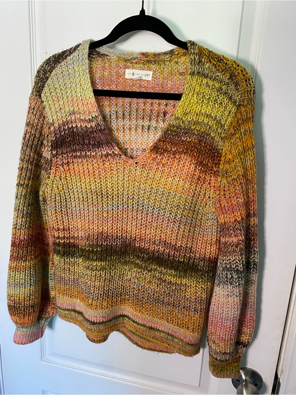 Ann Taylor LOFT Multicolor V-Neck Knit Sweater Chunky Size Small - Picture 1 of 6